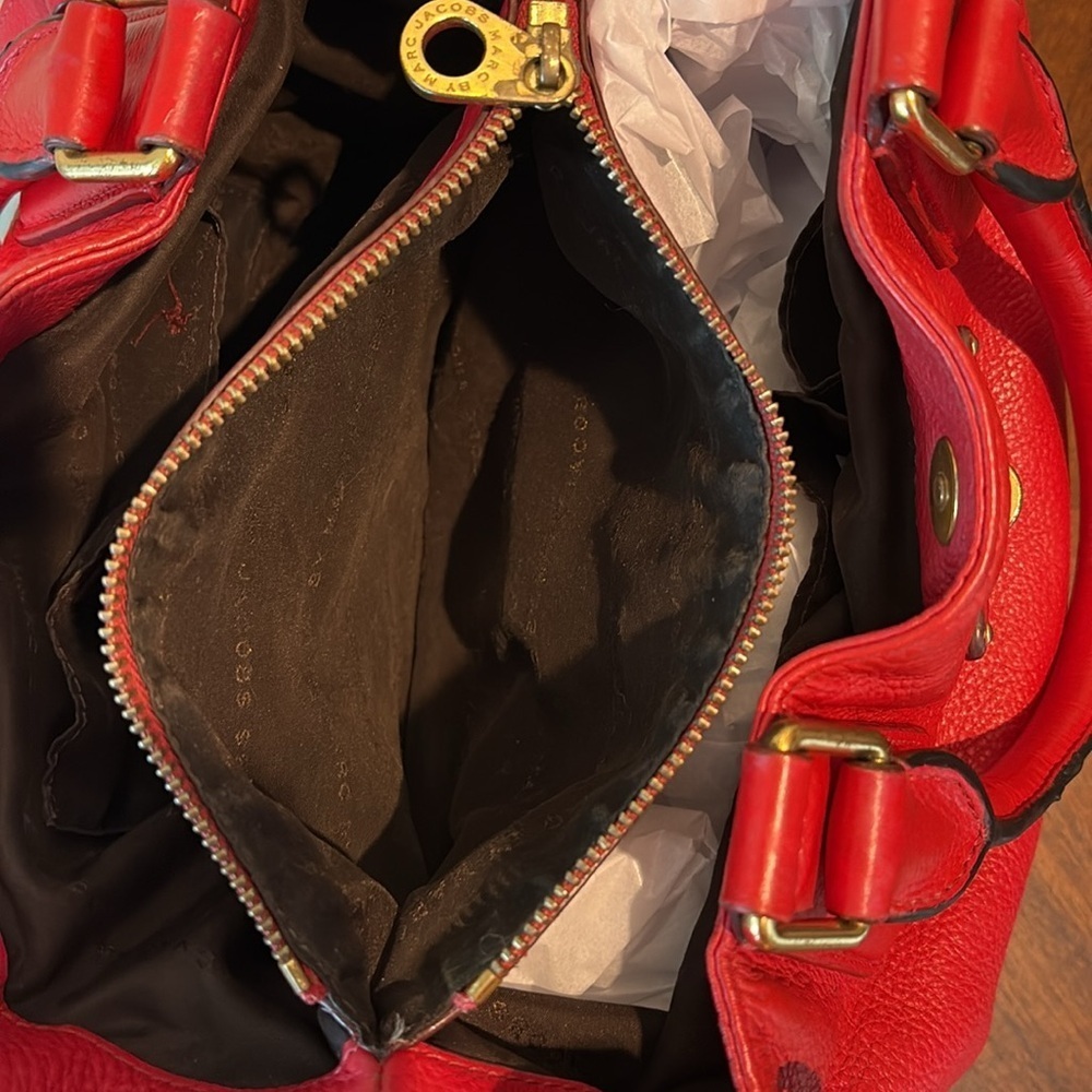 Marc Jacobs satchel shoulder /Crossbody bag leather holiday red 3 compartment - Picture 16 of 17